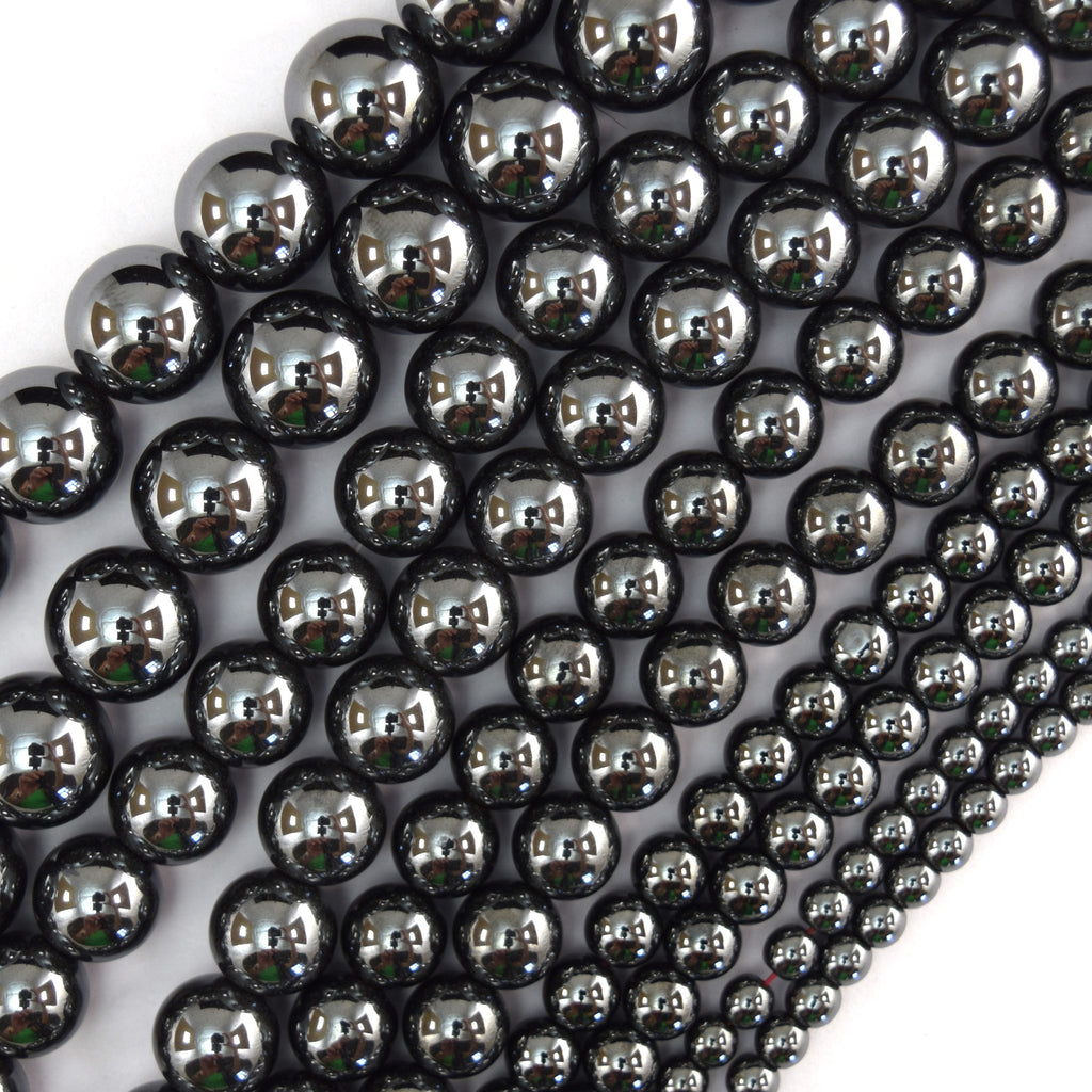 Natural Black Hematite Round Beads 15" Strand 2mm 3mm 4mm 6mm 8mm 10mm 12mm