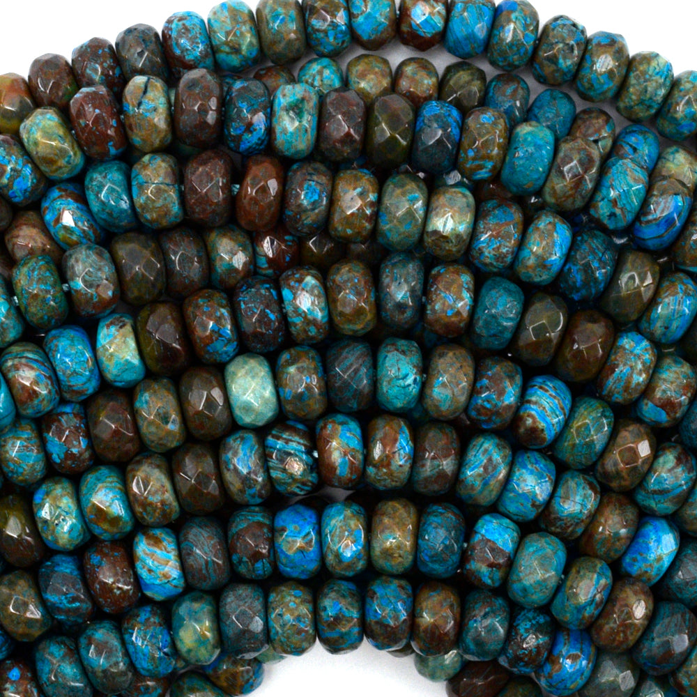 Faceted Brown Blue Turquoise Rondelle Button Beads 15" Strand 6mm 8mm 10mm