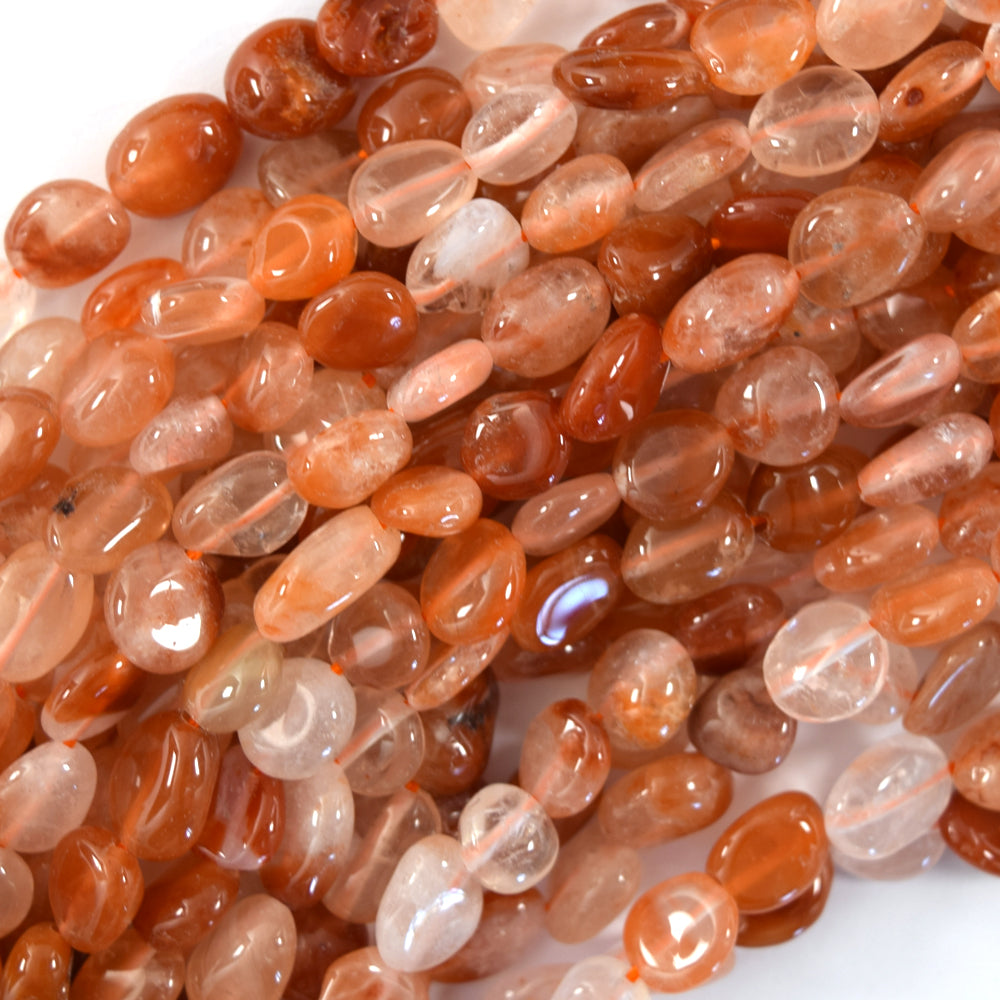 Natural Red Orange African Agate Pebble Nugget Beads 15.5" Strand 6-8mm 8-10mm