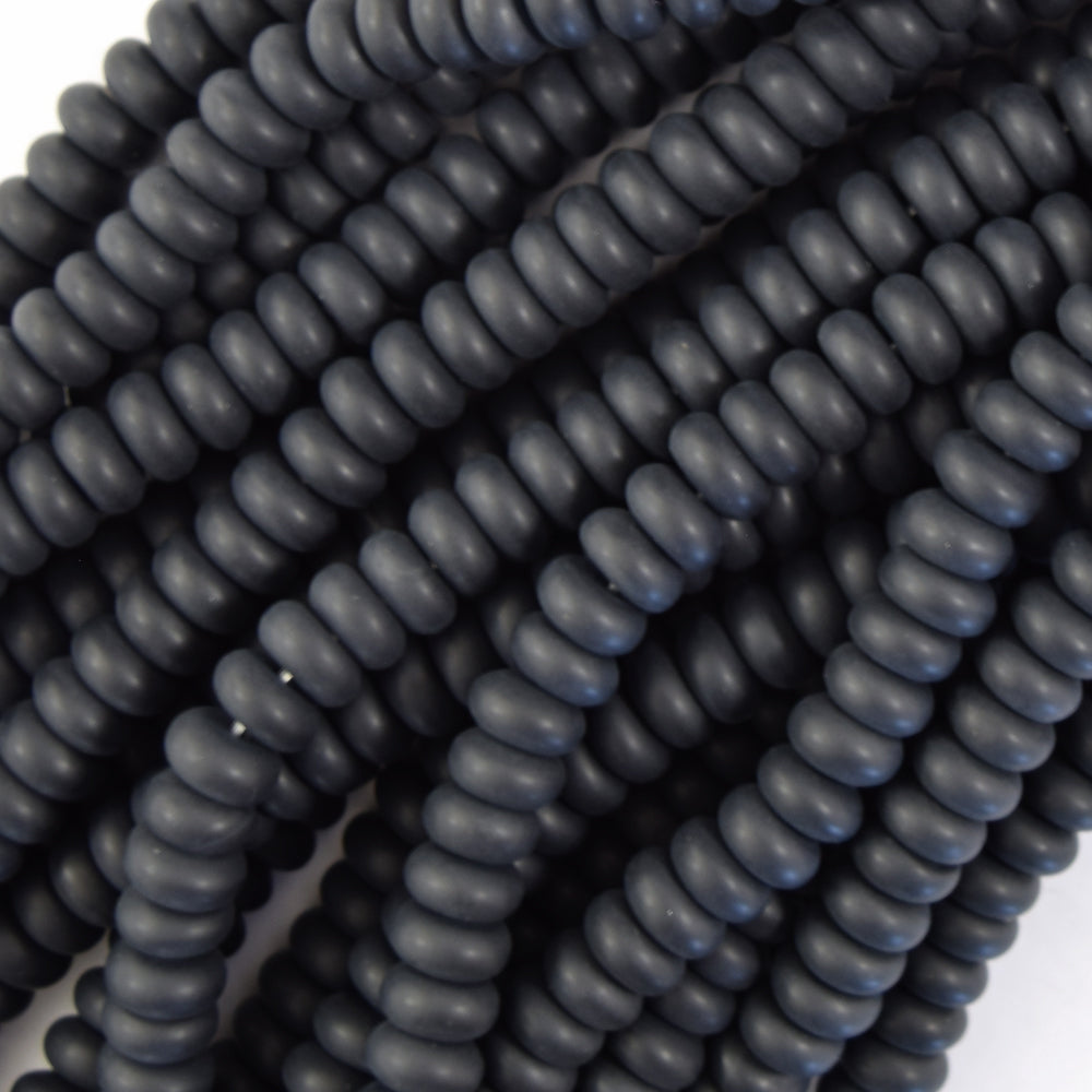 AA Matte Black Onyx Rondelle Button Beads Gemstone 15.5" Strand 4mm 6mm 8mm