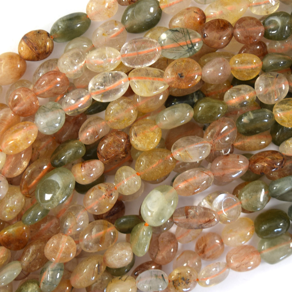 Natural Multicolor Rutilated Quartz Pebble Nugget Beads 15.5"Strand 6-8mm 8-10mm