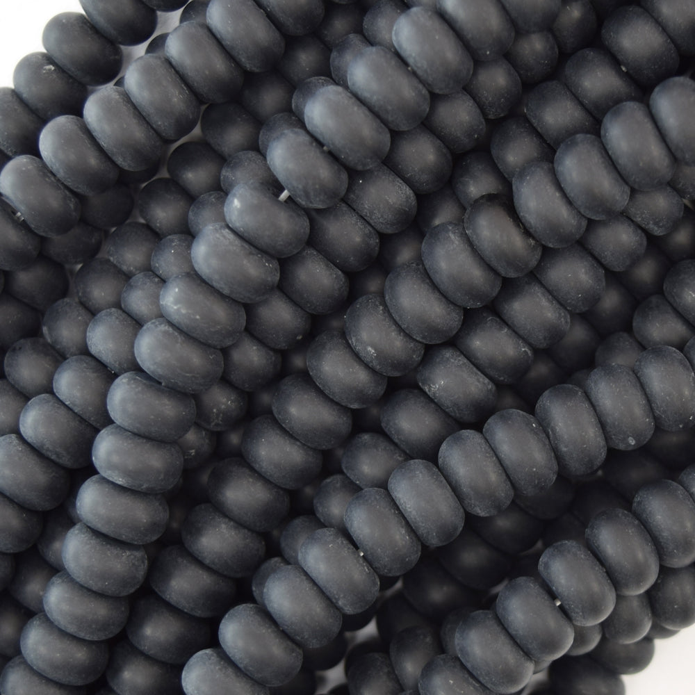 Matte Black Onyx Rondelle Button Beads Gemstone 15.5" Strand 4mm 6mm 8mm