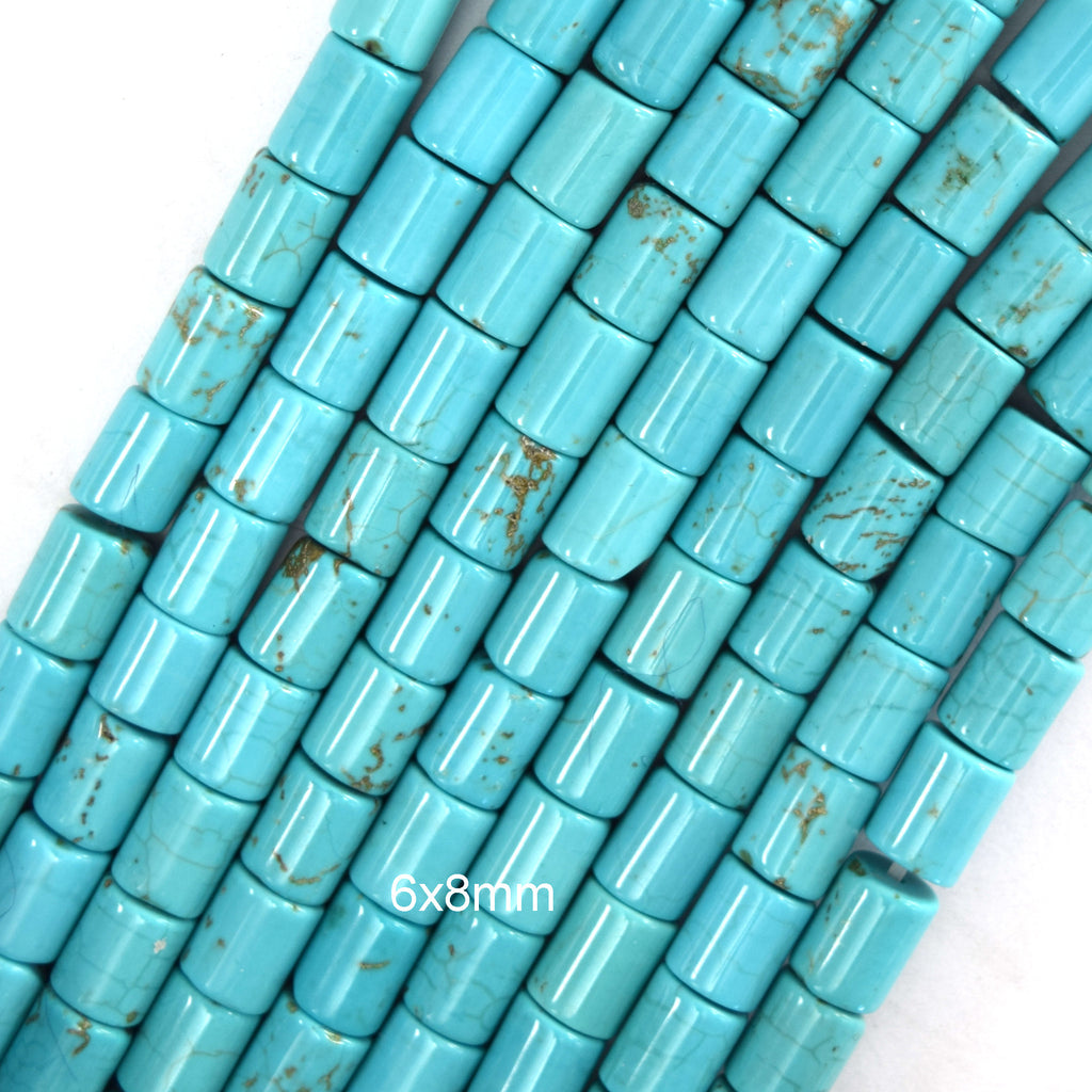 6x8mm blue turquoise tube cylinder beads 15.5" strand 8mm