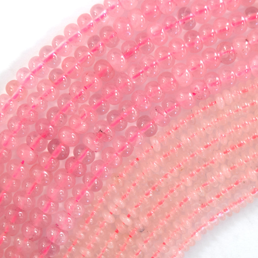 Natural Pink Rose Quartz Rondelle Button Beads 15" Strand 2x4mm 4x6mm 5x8mm