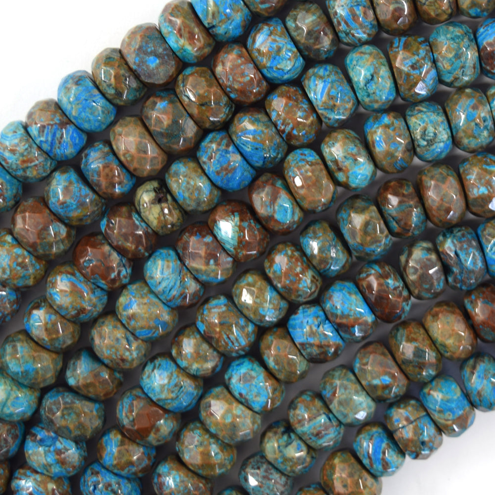 Faceted Brown Blue Turquoise Rondelle Button Beads 15" Strand 6mm 8mm 10mm