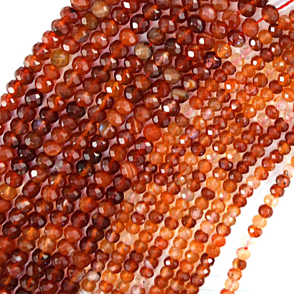 Faceted Red Orange Carnelian Rondelle Button Beads 15" Strand 2x3mm 3x4mm