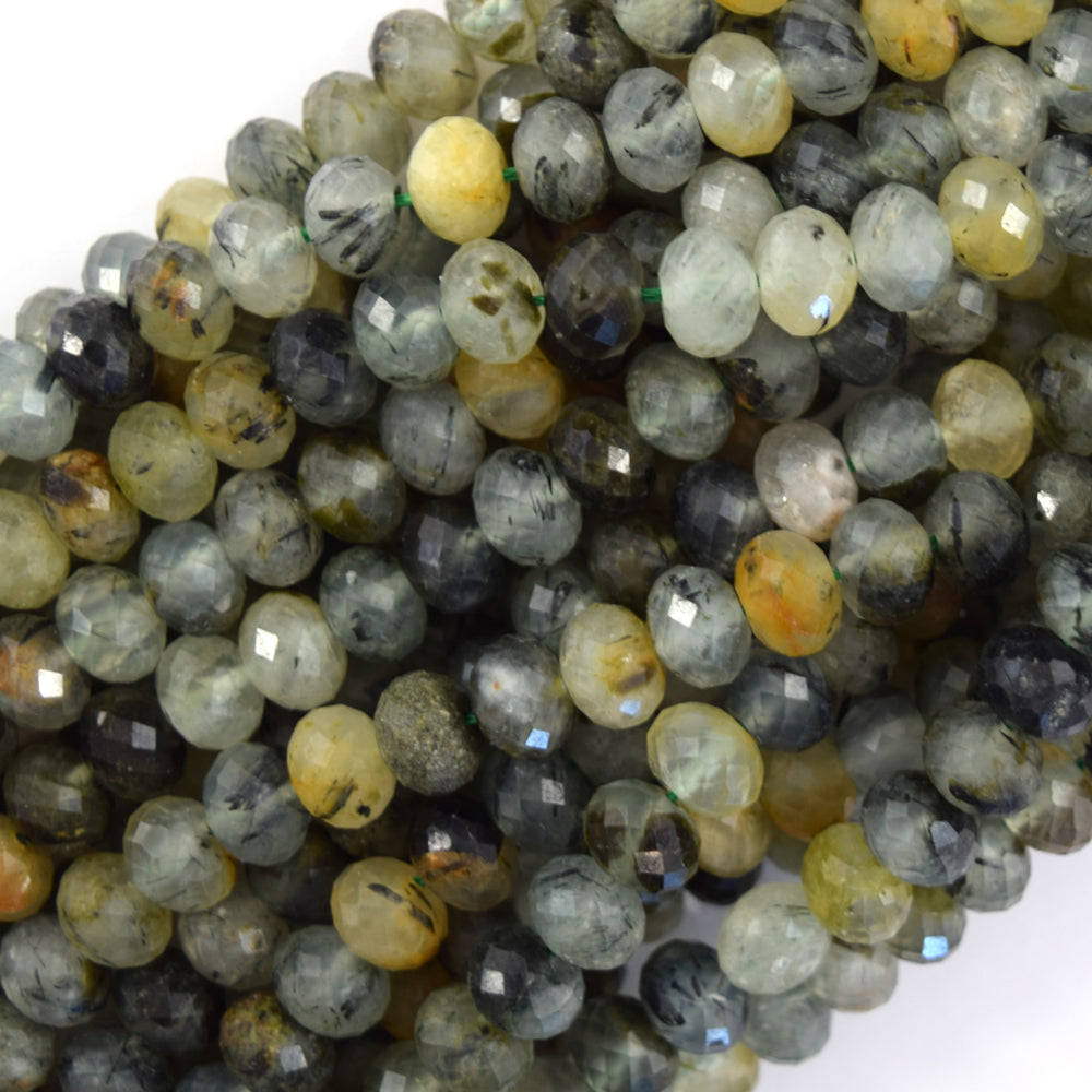 Natural Faceted Yellow Green Prehnite Rondelle Button Beads 15" 4mm 6mm 8mm S2