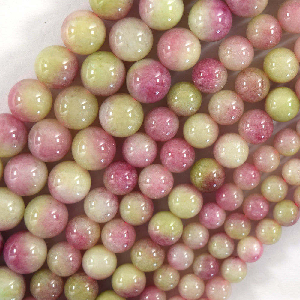 Malaysia Green Pink Colored Jade Round Beads Gemstone 15" Strand 6mm 8mm 10mm