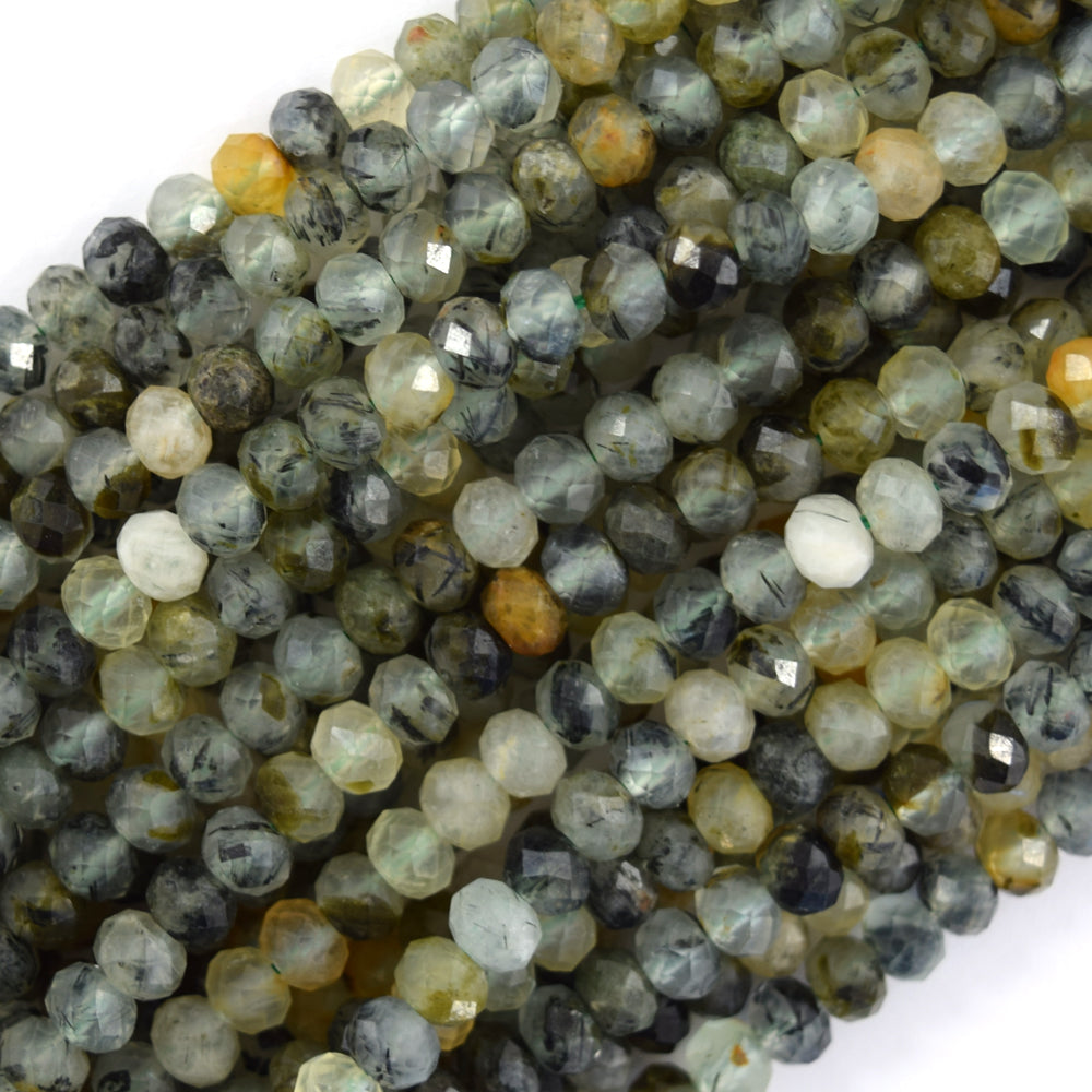 Natural Faceted Yellow Green Prehnite Rondelle Button Beads 15" 4mm 6mm 8mm S2