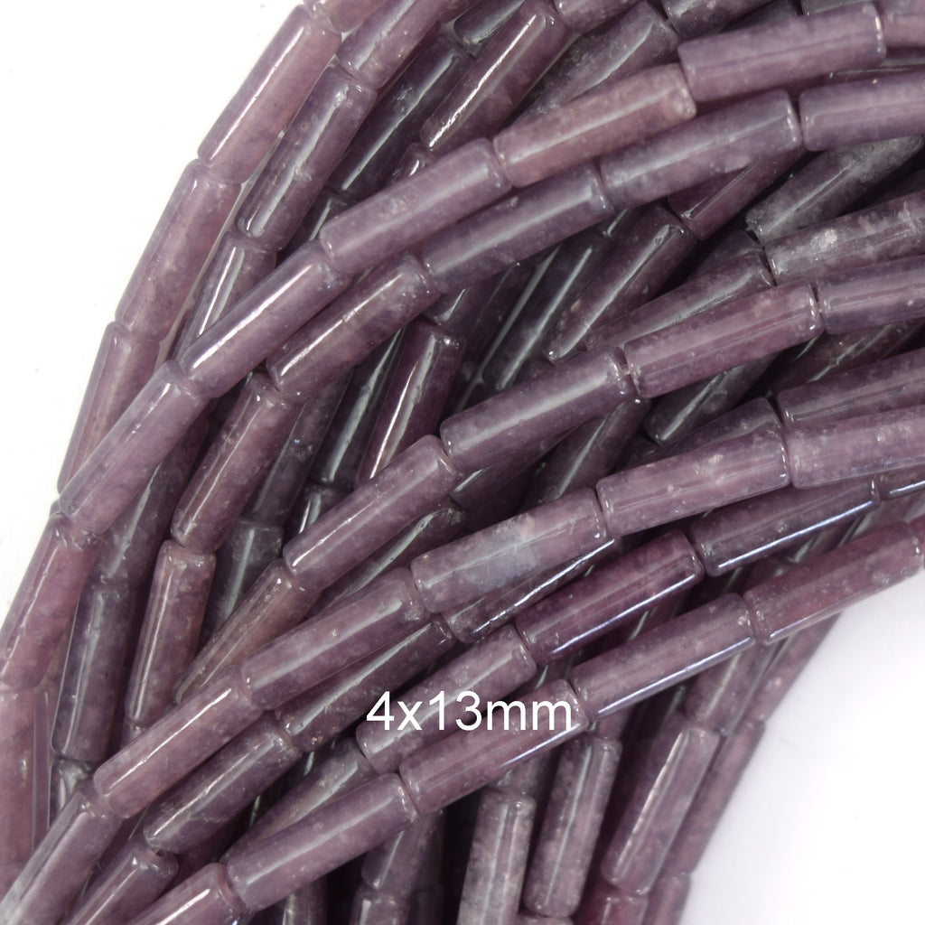 13mm natural purple lepidolite tube beads 15.5" strand 4x13mm