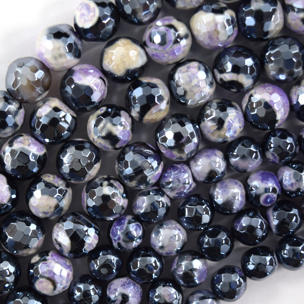 Mystic Titanium Faceted Purple Black Agate Round Beads 15" Strand 8mm 10mm