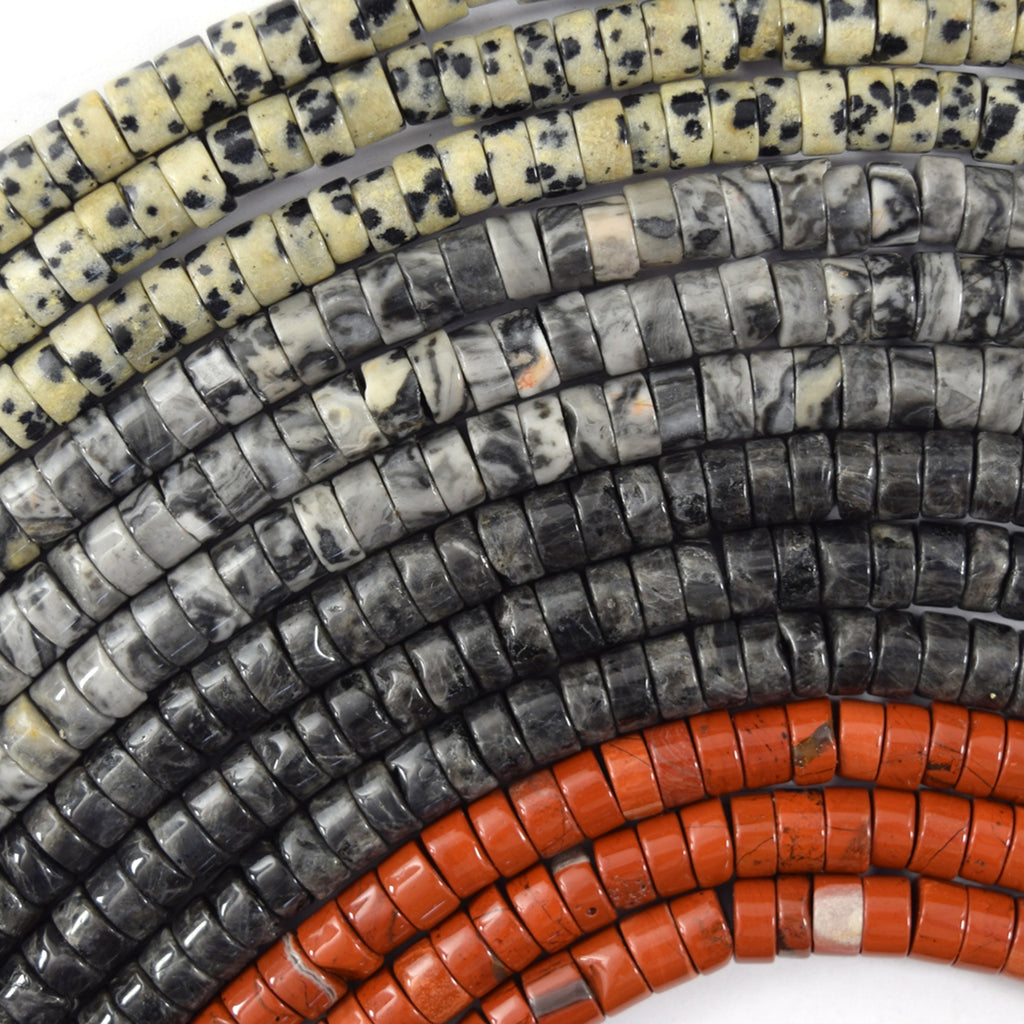 3x6mm Natural Heishi Disc Beads 15" Labradorite Map Red Jasper Dalmatian 6mm