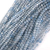 Natural Faceted Blue Aquamarine Round Beads 15.5