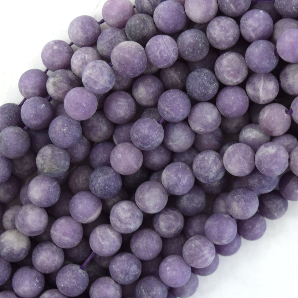 Natural Matte Purple Lepidolite Round Beads 15.5" Strand 4mm 6mm 8mm 10mm