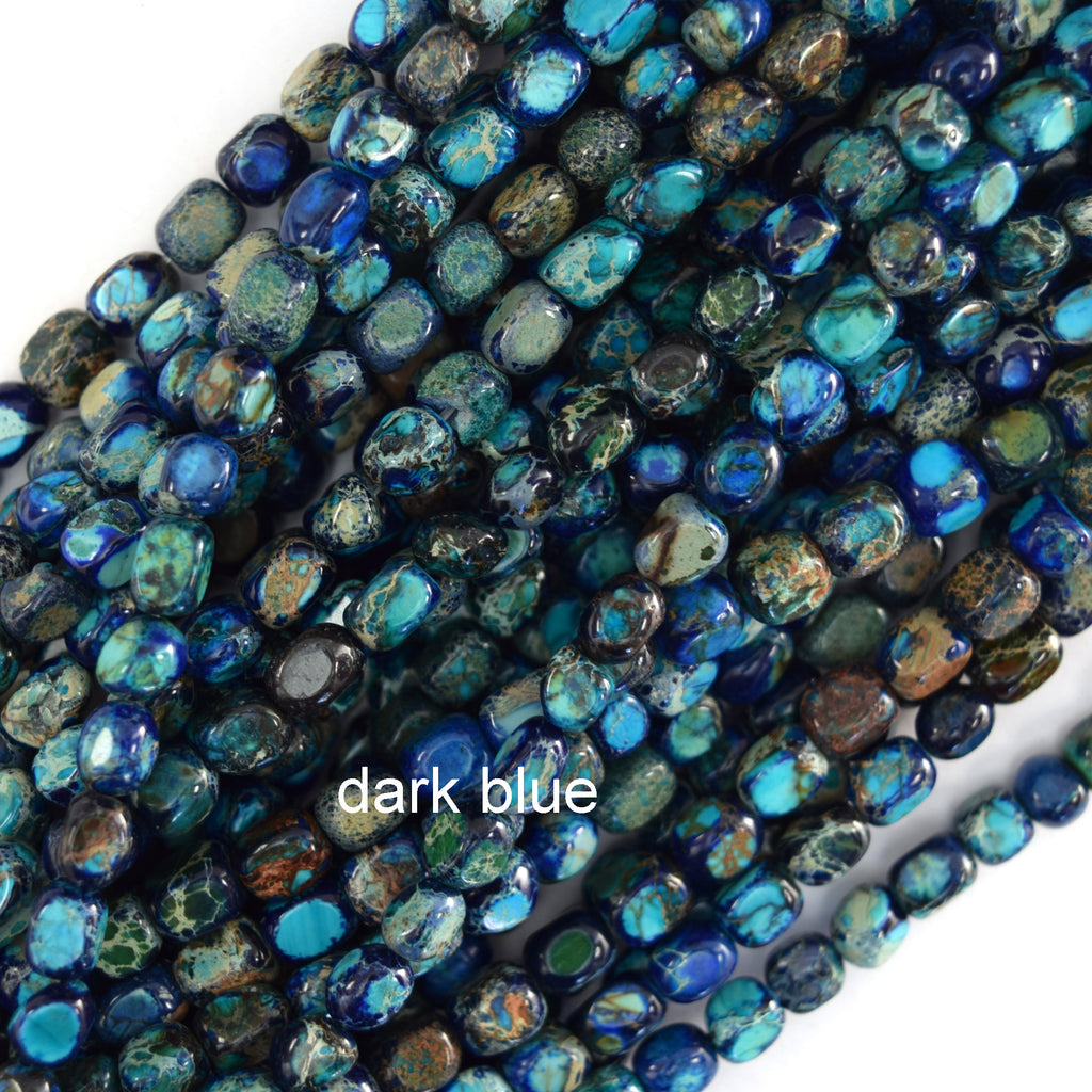 5x7mm Sea Sediment Jasper Pebble Nugget Beads 15" Strand Blue Red Green Purple