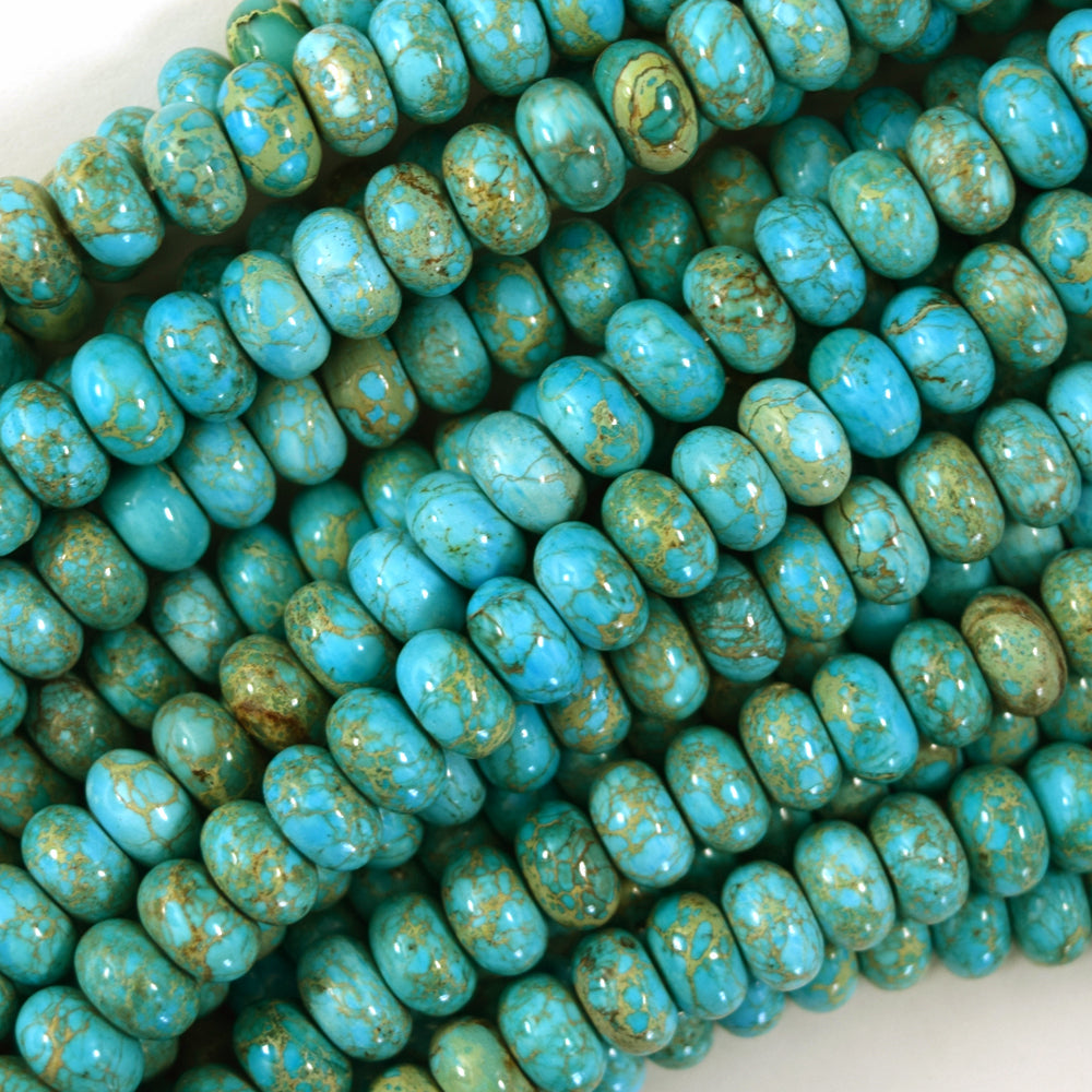 Turquoise Blue Sea Sediment Jasper Rondelle Beads 15.5" 4x6mm 5x8mm 6x10mm