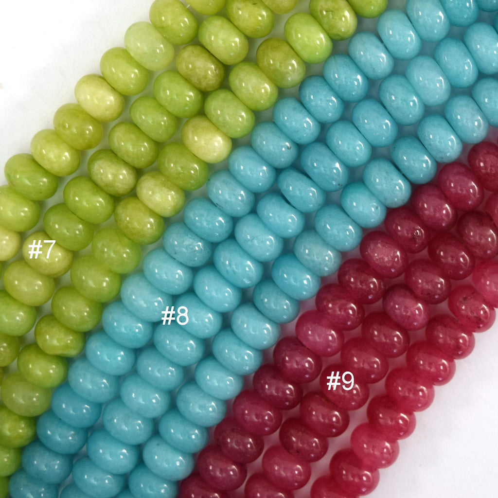 5x8mm Colored Mountain Jade Rondelle Button Beads 15" Strand Blue Green Red