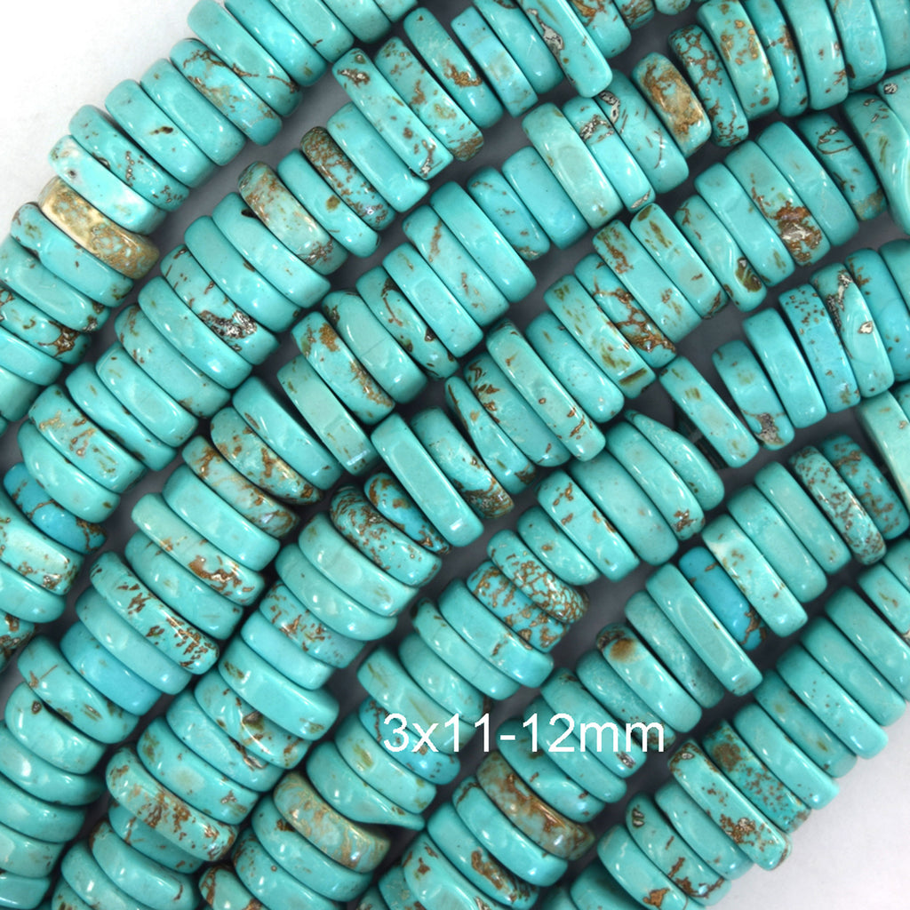 Blue Turquoise Heishi Disc Beads Gemstone 15" Strand 9-10mm 11-12mm S3