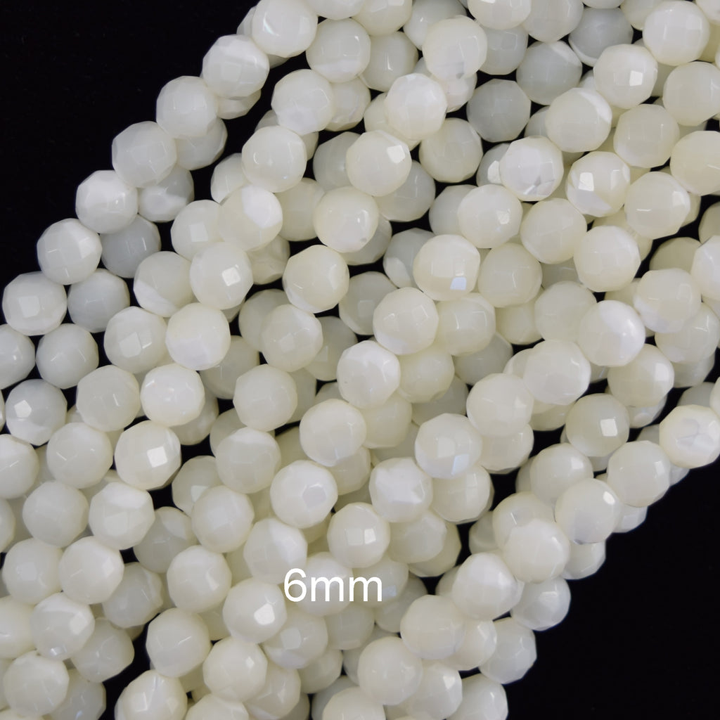 Faceted White Mother Of Pearl MOP Round Beads 15.5" Strand 3mm 4mm 6mm 8mm 10mm