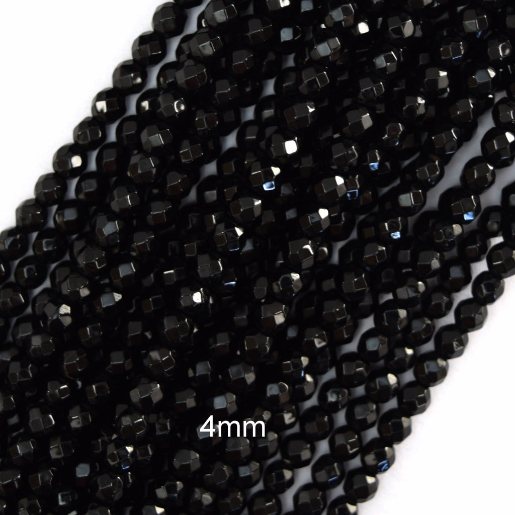 Faceted Black Onyx Round Beads Gemstone 15" Strand 2mm 3mm 4mm 6mm 8mm 10mm 12mm