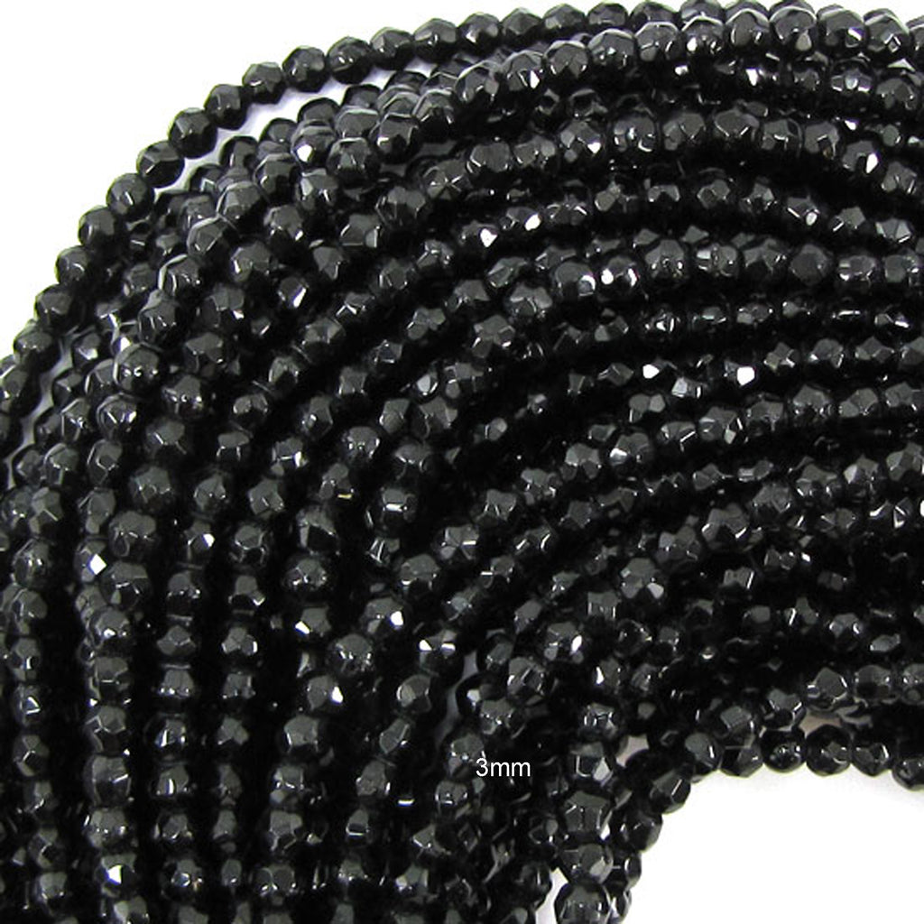 Faceted Black Onyx Round Beads Gemstone 15" Strand 2mm 3mm 4mm 6mm 8mm 10mm 12mm
