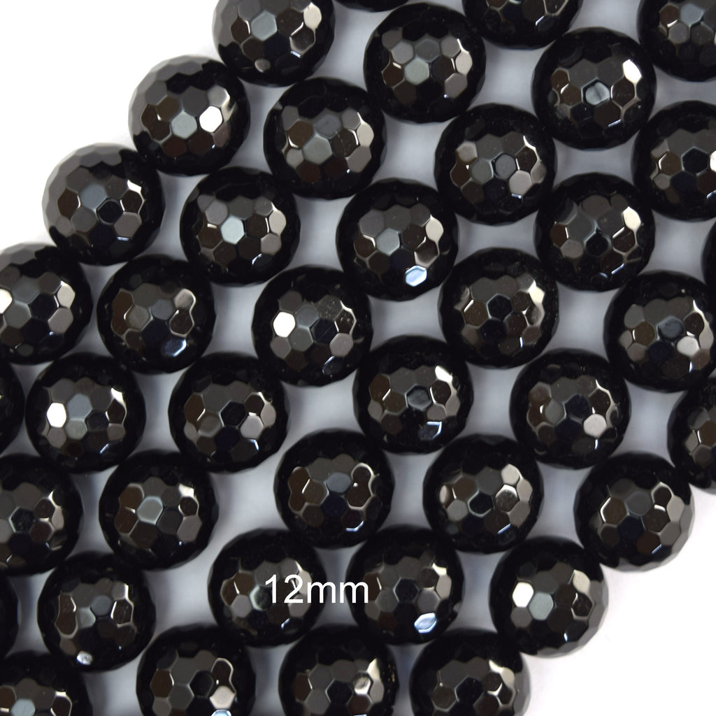 Faceted Black Onyx Round Beads Gemstone 15" Strand 2mm 3mm 4mm 6mm 8mm 10mm 12mm