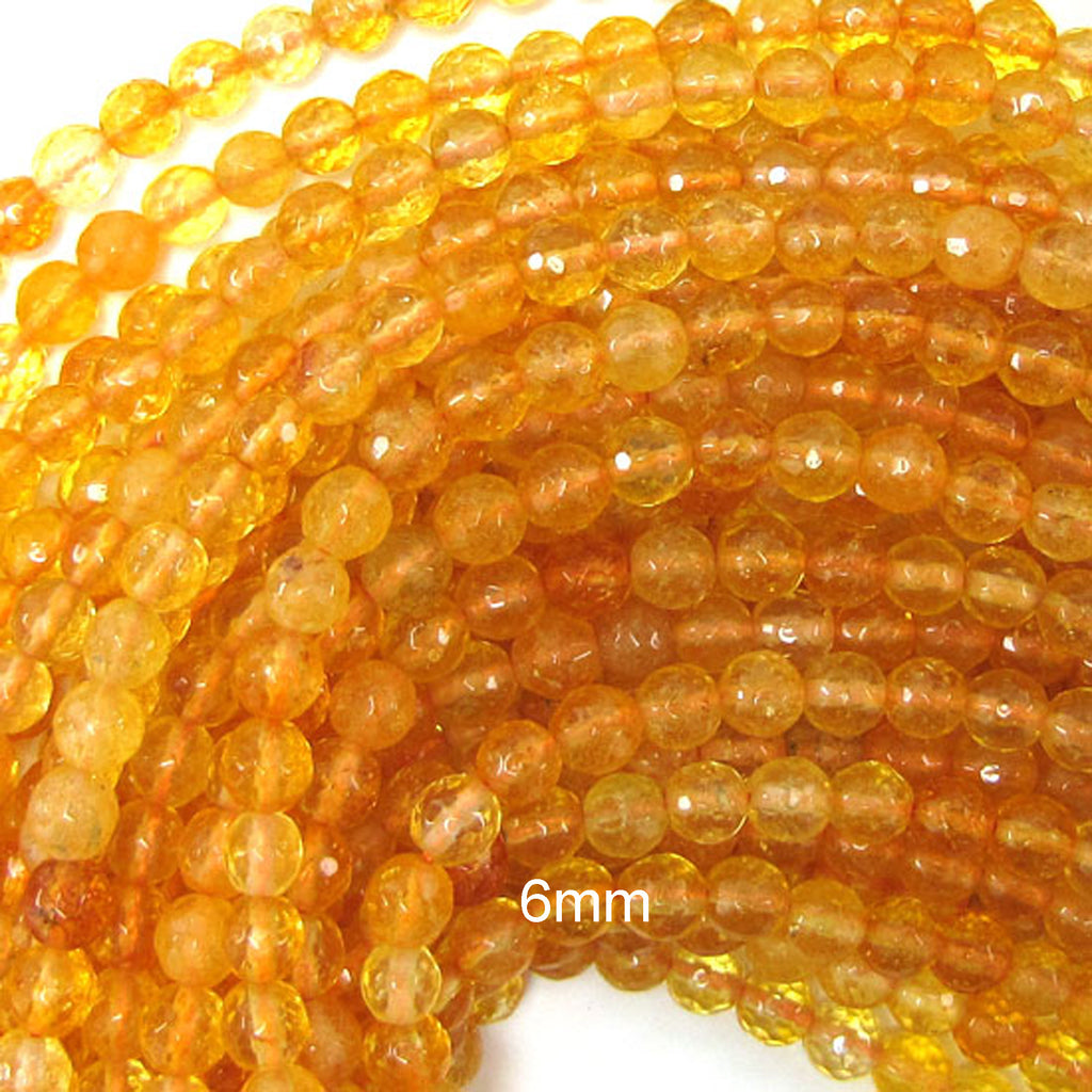 Faceted Yellow Citrine Round Beads Gemstone 15'' Strand 4mm 6mm 8mm 10mm 12mm S1