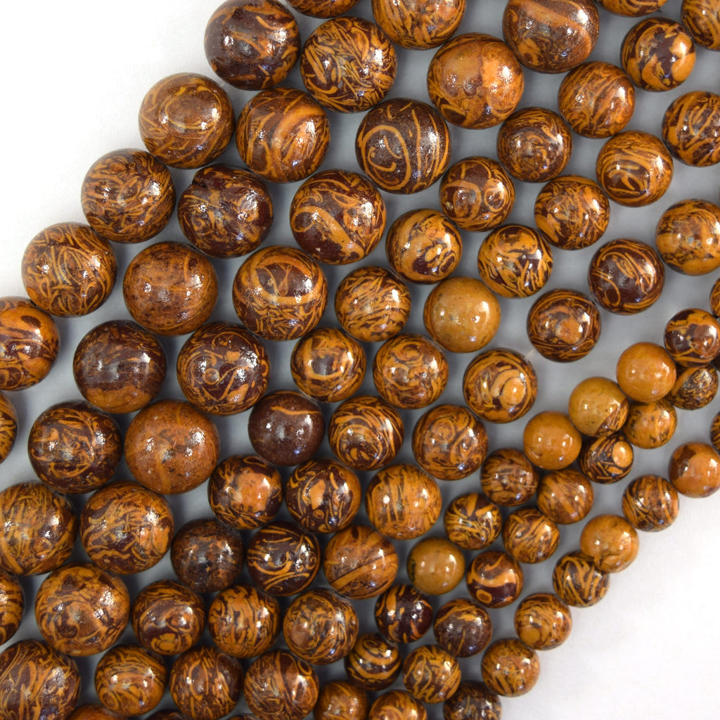 Natural Brown Mariam Elephant Skin Jasper Round Beads 15" Strand 6mm 8mm 10mm