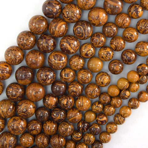 Natural Brown Blue Snake Skin Jasper Rondelle Button Beads 15" 4mm 6mm 8mm