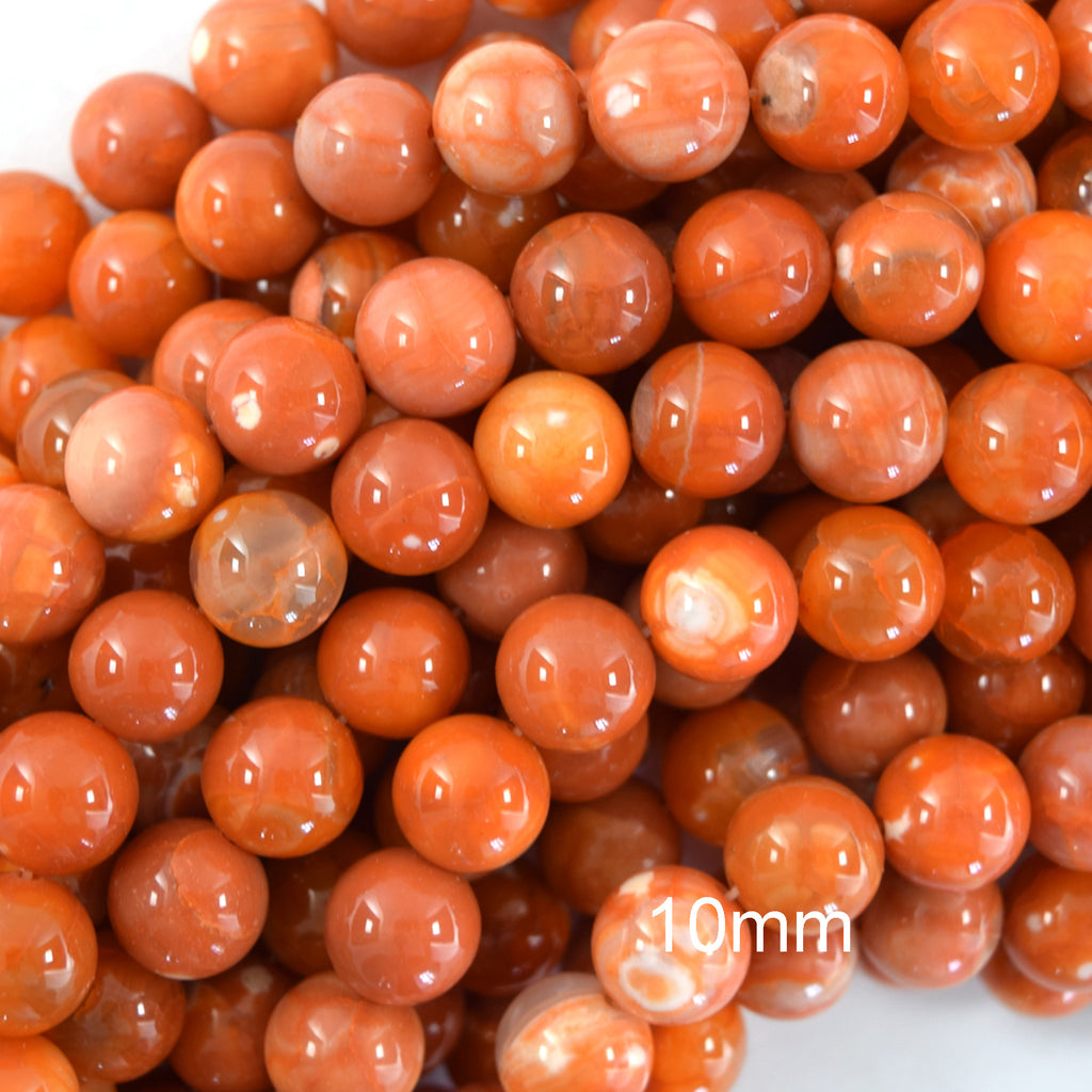 Orange Fire Agate Round Beads Gemstone 15" Strand 6mm 8mm 10mm