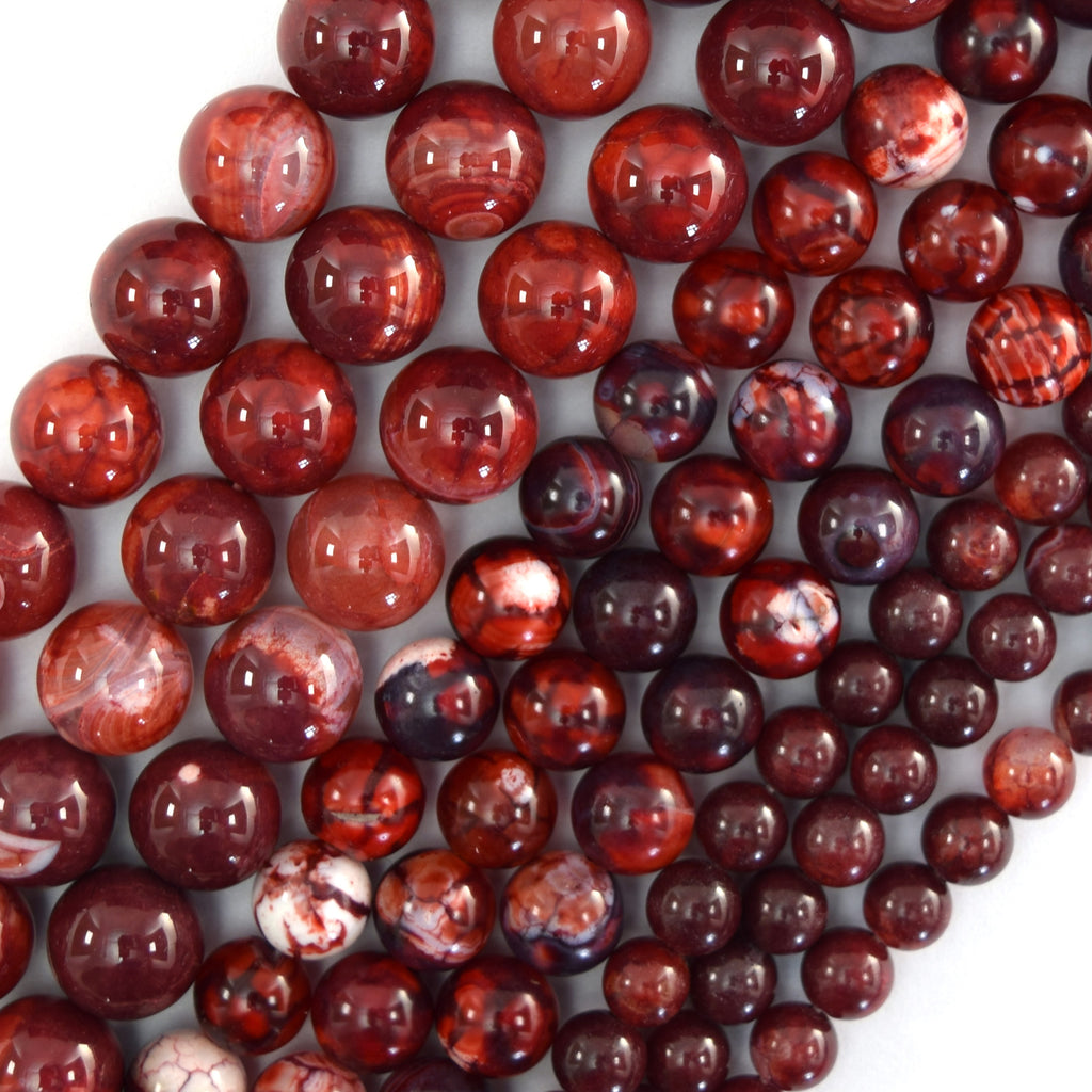 Red Fire Agate Round Beads Gemstone 15" Strand 6mm 8mm 10mm