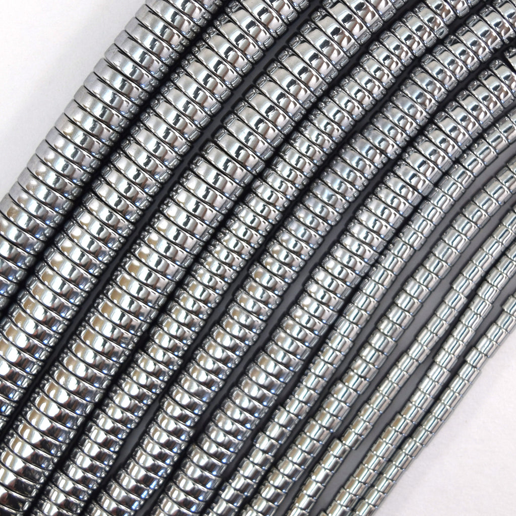Silver Hematite Heishi Disc Beads Gemstone 15.5" Strand 3mm 4mm 6mm 8mm