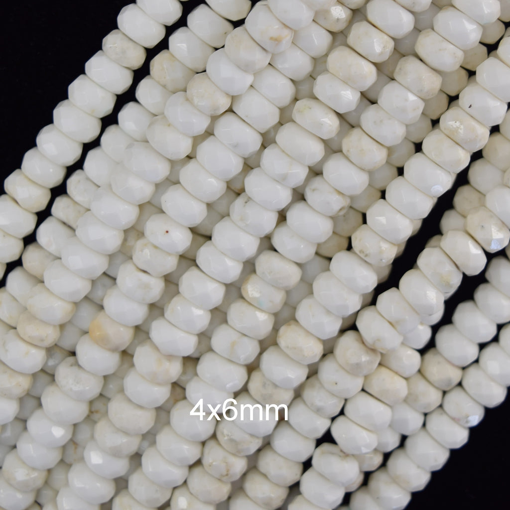 Faceted White Turquoise Rondelle Button Beads 15.5" Strand 4mm 6mm 8mm