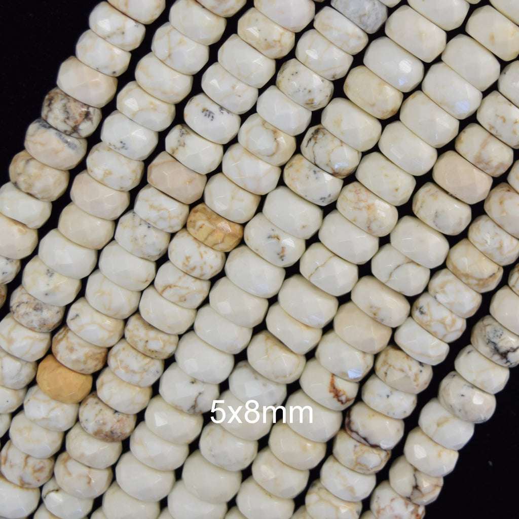 Faceted White Turquoise Rondelle Button Beads 15.5" Strand 4mm 6mm 8mm
