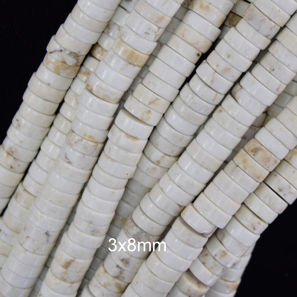 White Turquoise Heishi Disc Beads Gemstone 15.5" Strand 4mm 6mm 8mm