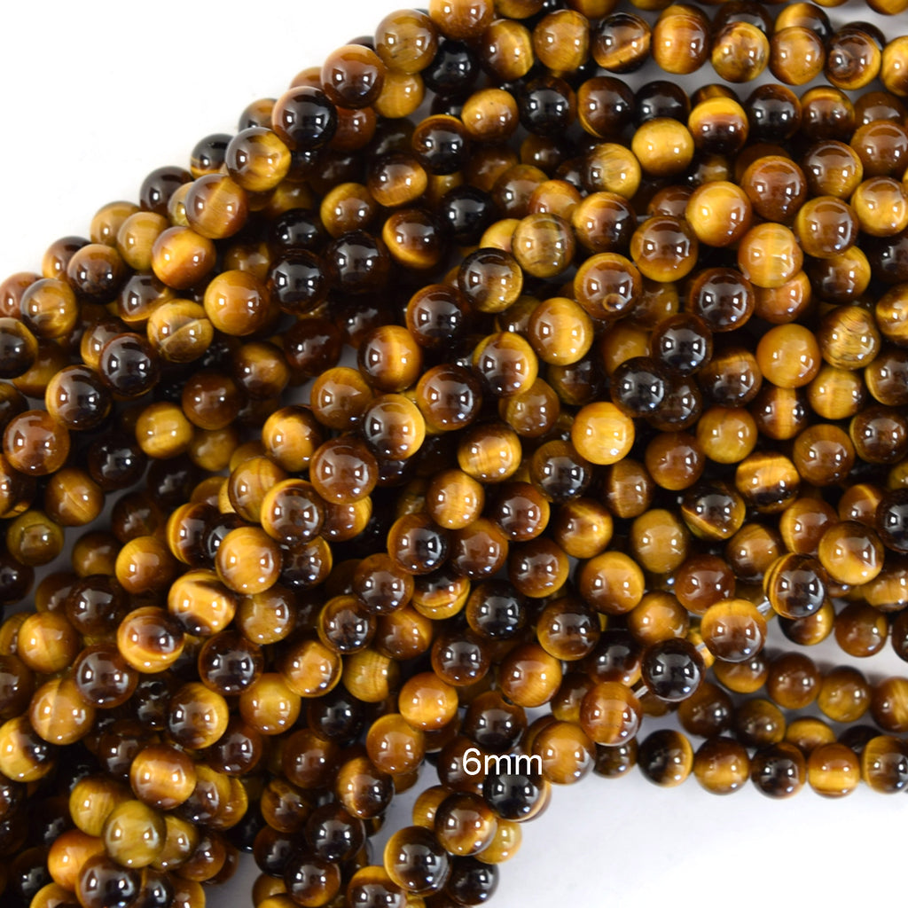 AA Natural Tiger Eye Round Beads Gemstone 15" Strand 4mm 6mm 8mm 10mm