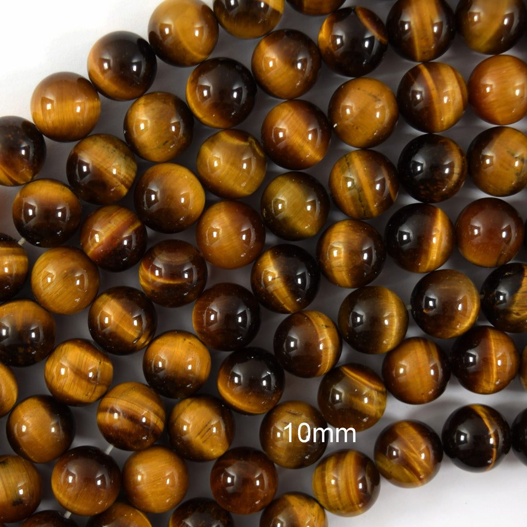 AA Natural Tiger Eye Round Beads Gemstone 15" Strand 4mm 6mm 8mm 10mm