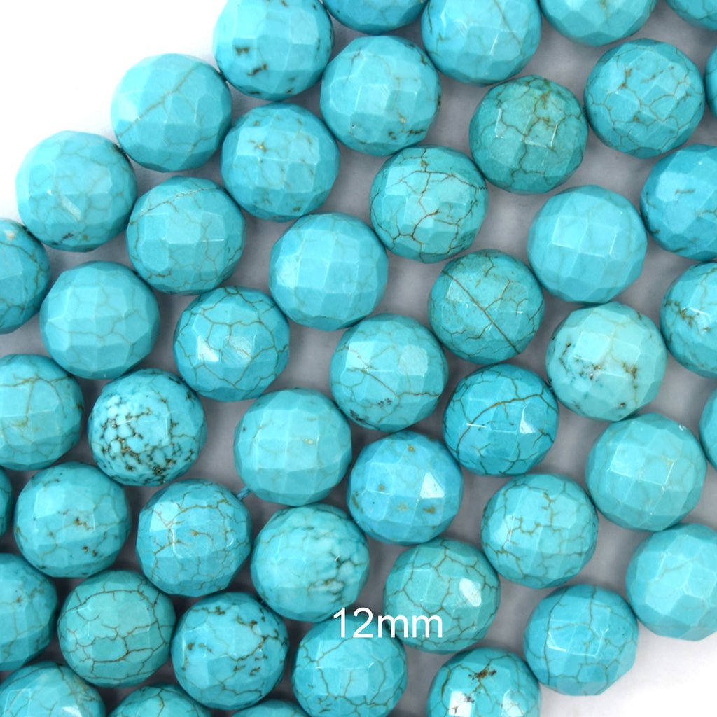 Faceted Blue Turquoise Round Beads Gemstone 15" Strand 4mm 6mm 8mm 10mm S1