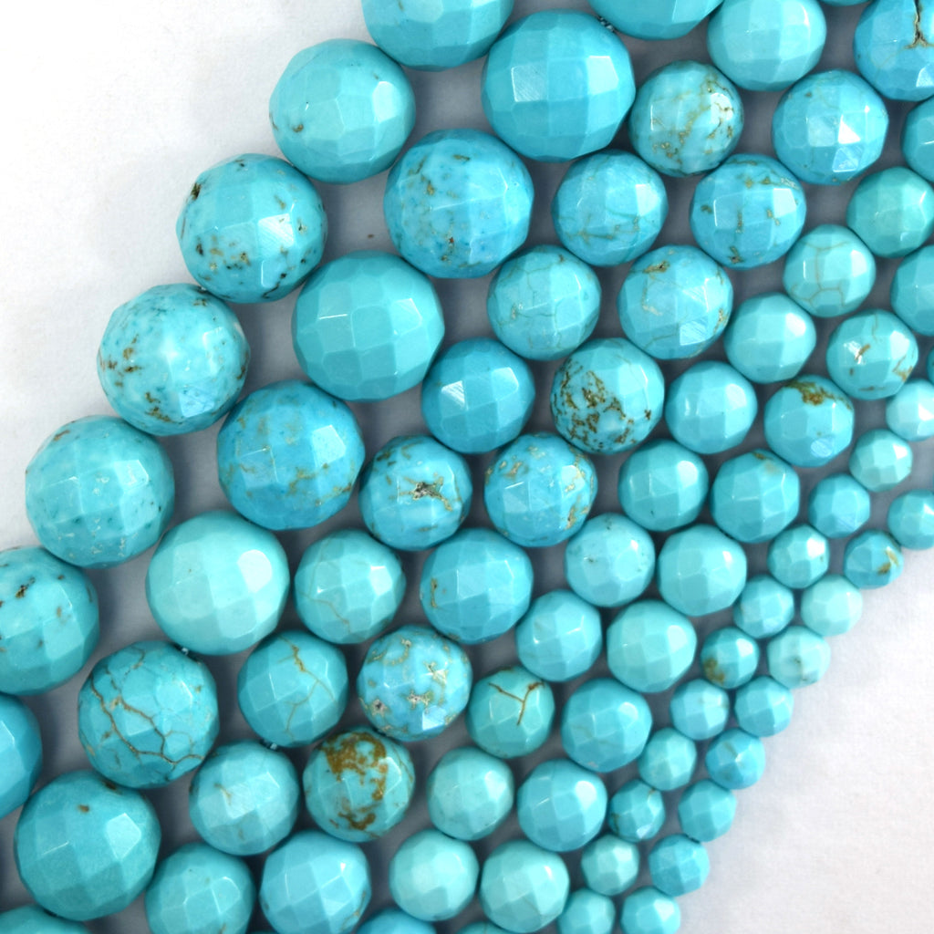 Faceted Blue Turquoise Round Beads Gemstone 15" Strand 4mm 6mm 8mm 10mm S1