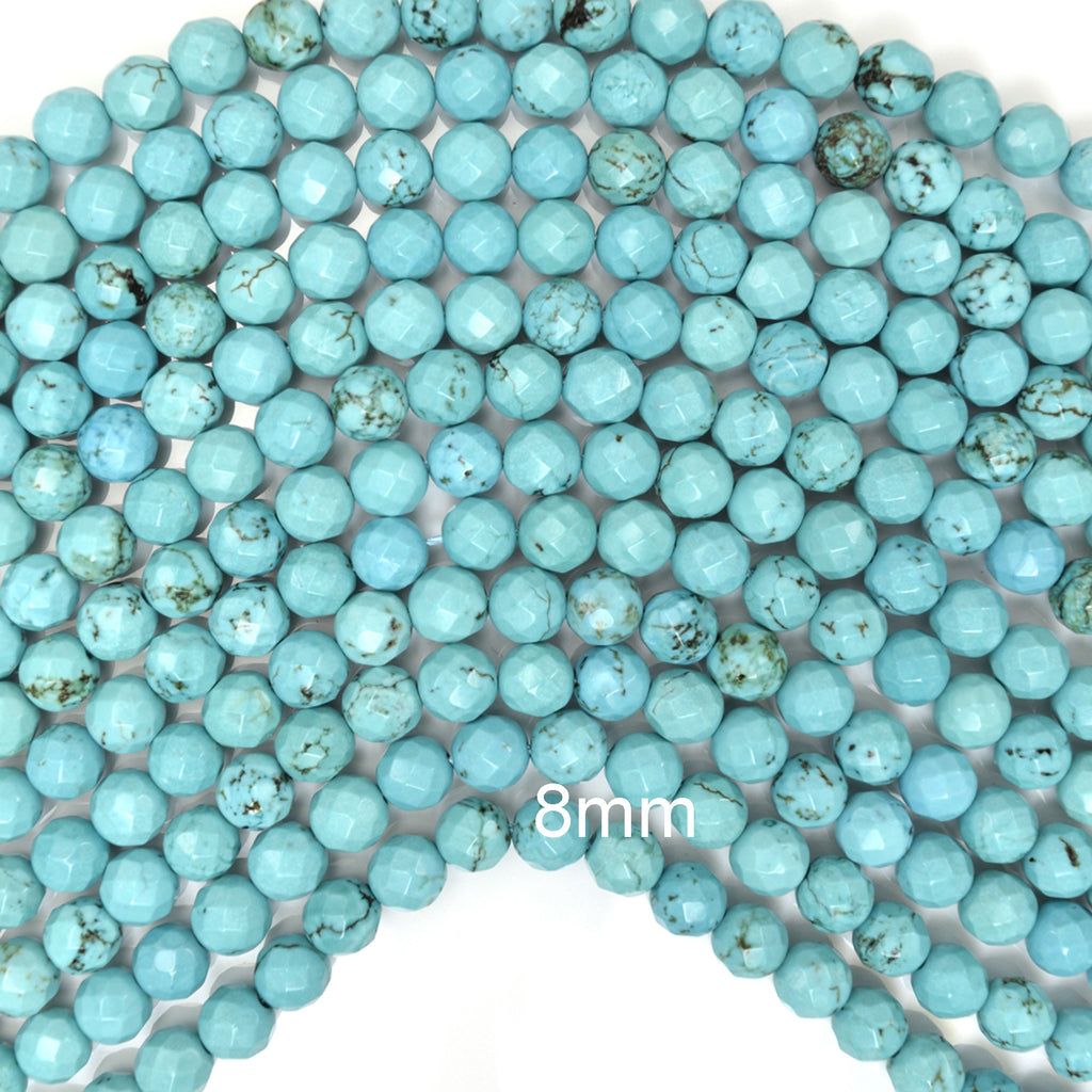 Faceted Blue Turquoise Round Beads Gemstone 15" Strand 4mm 6mm 8mm 10mm S1