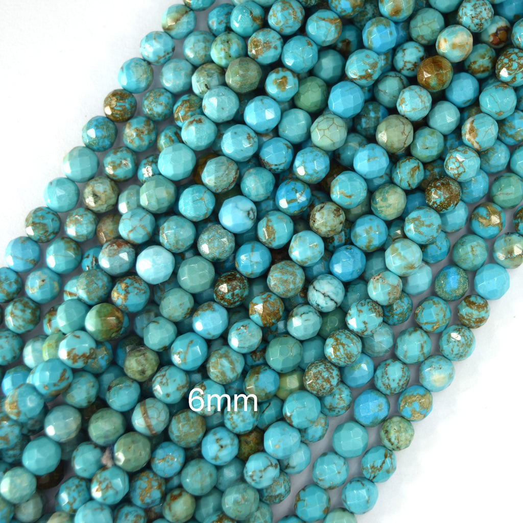 Faceted Blue Turquoise Round Beads 15.5" 2mm 4mm 6mm 8mm 10mm S2 Brown Matrix
