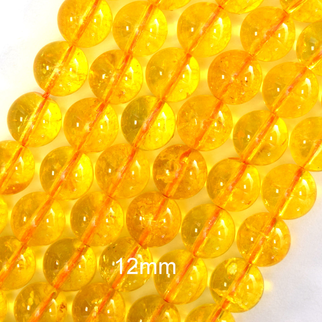 Yellow Citrine Round Beads Gemstone 15" Strand 4mm 6mm 8mm 10mm 12mm