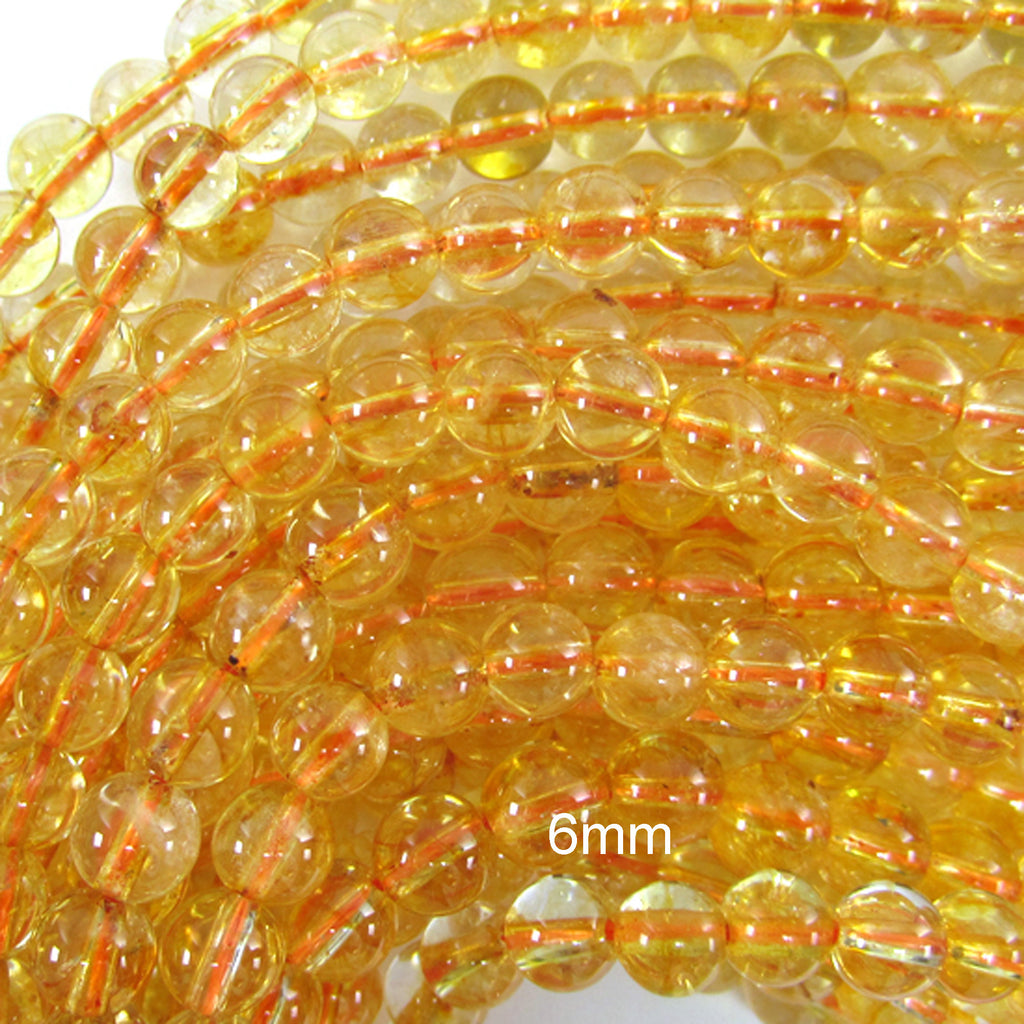 Yellow Citrine Round Beads Gemstone 15" Strand 4mm 6mm 8mm 10mm 12mm