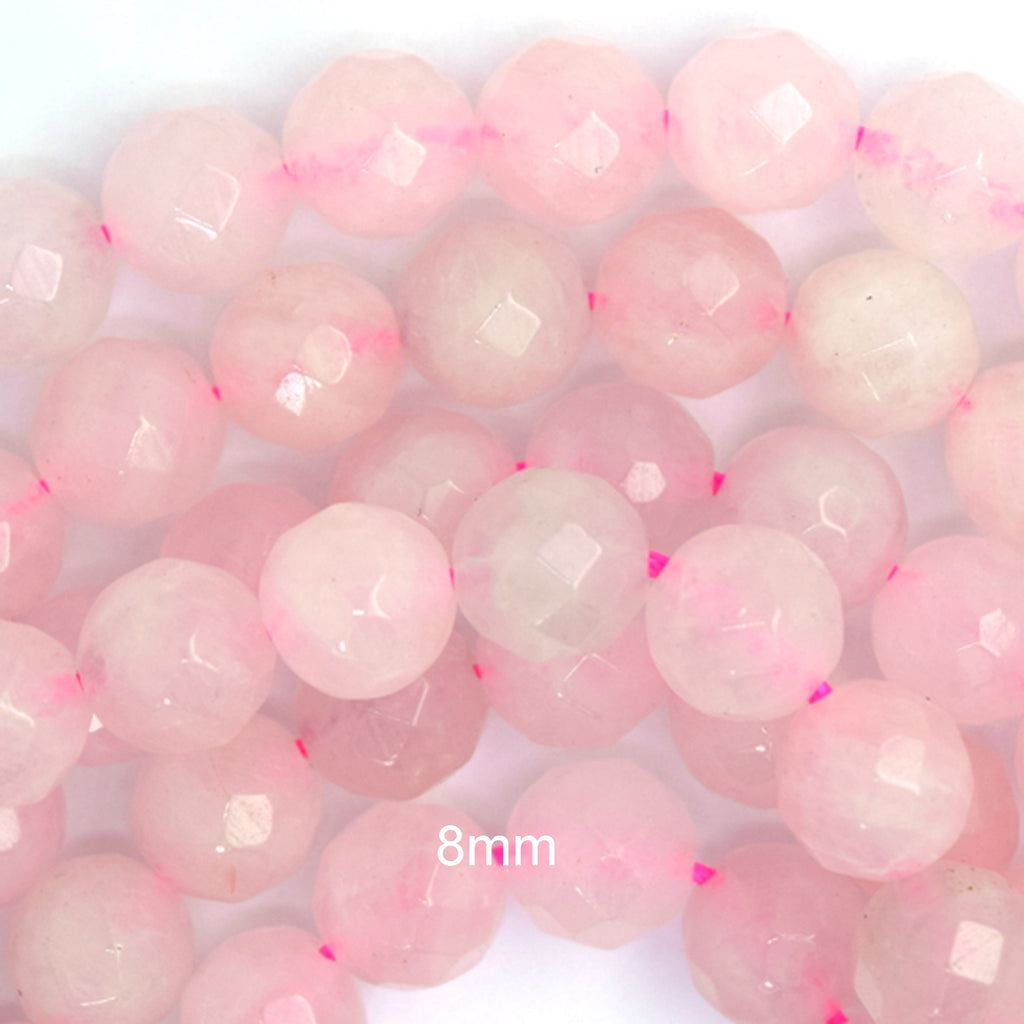 Natural Faceted Pink Rose Quartz Round Beads 15" Strand 4mm 6mm 8mm 10mm 12mm