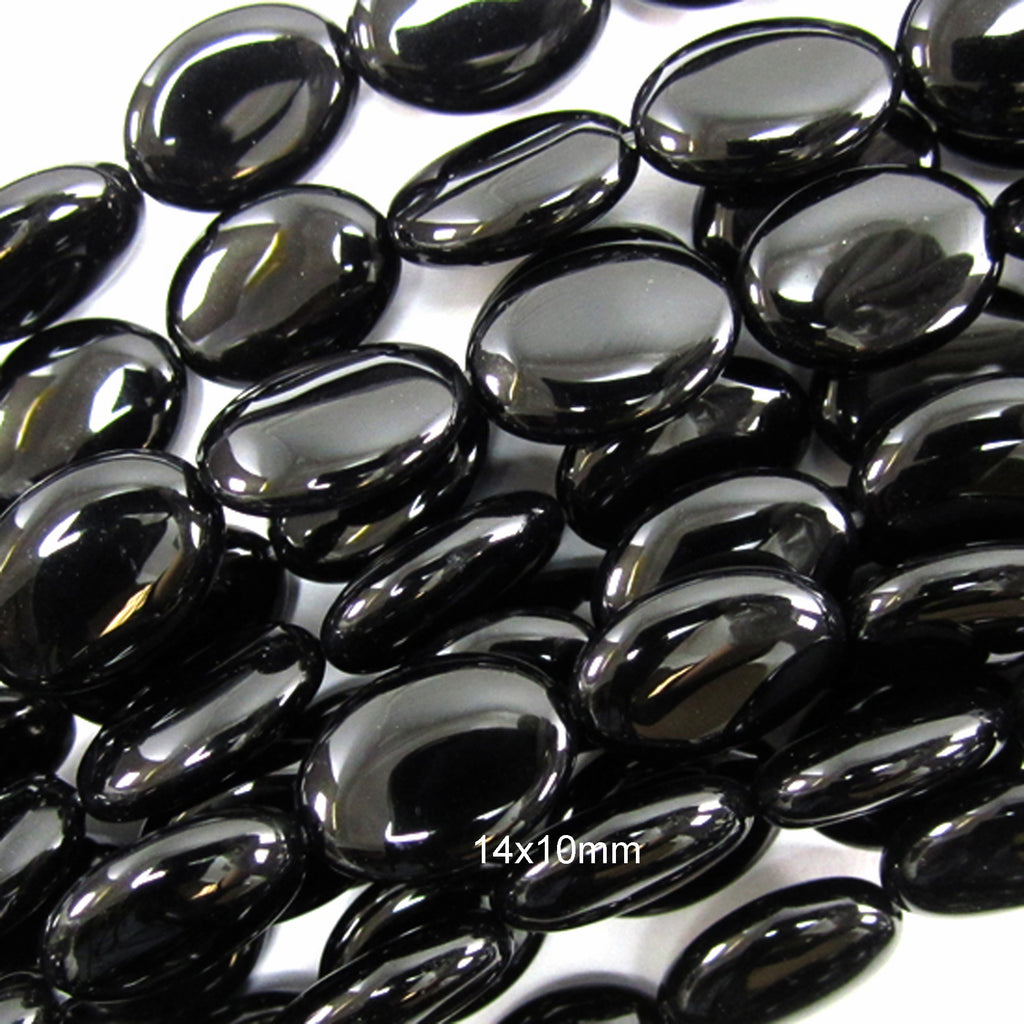 AA Black Onyx Flat Oval Beads Gemstone 15.5" Strand 14mm 18mm 20mm