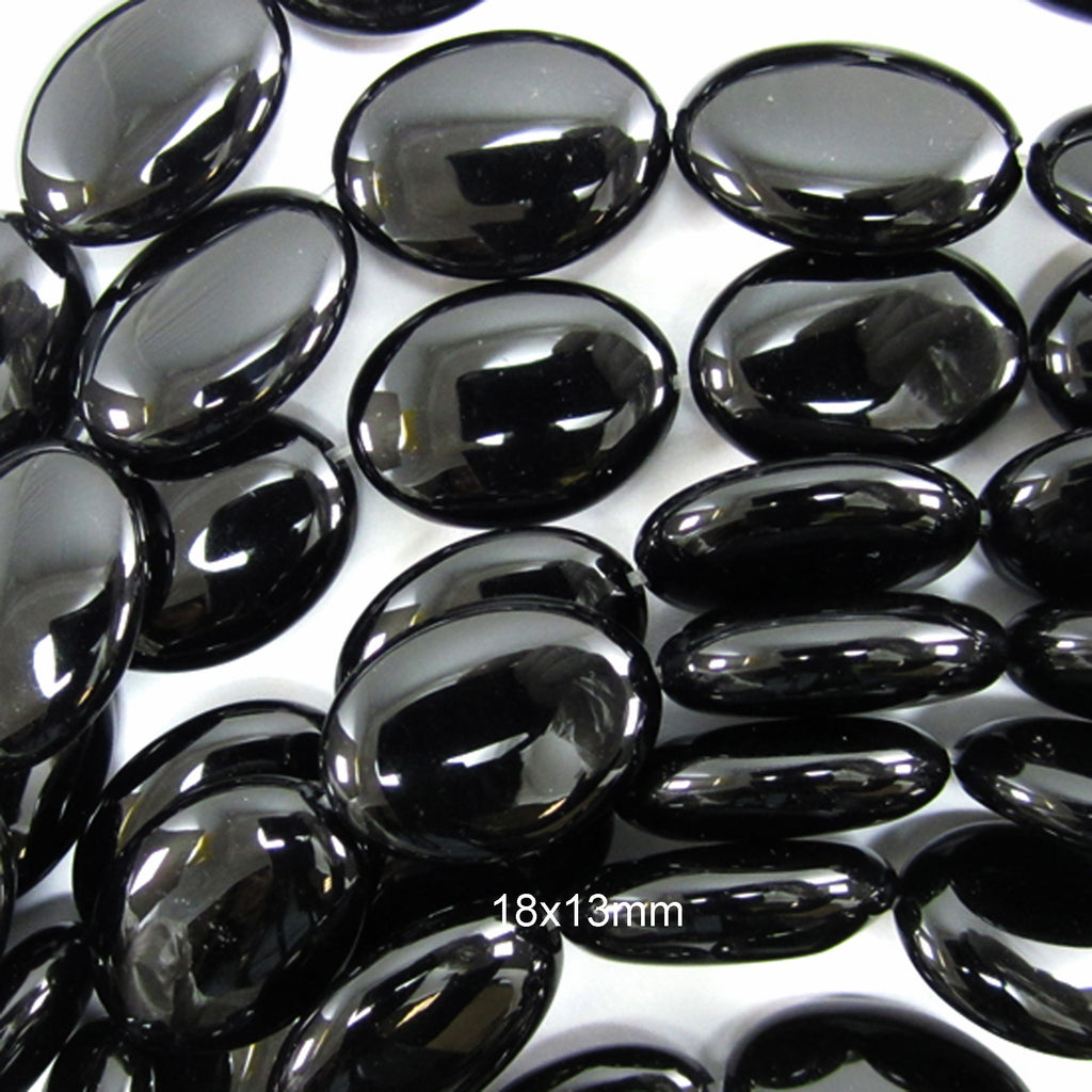 AA Black Onyx Flat Oval Beads Gemstone 15.5" Strand 14mm 18mm 20mm
