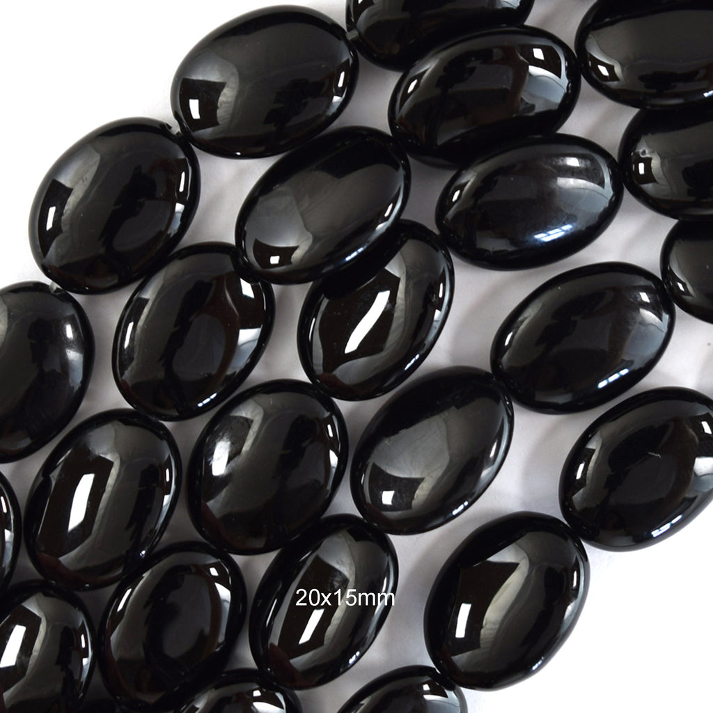 AA Black Onyx Flat Oval Beads Gemstone 15.5" Strand 14mm 18mm 20mm