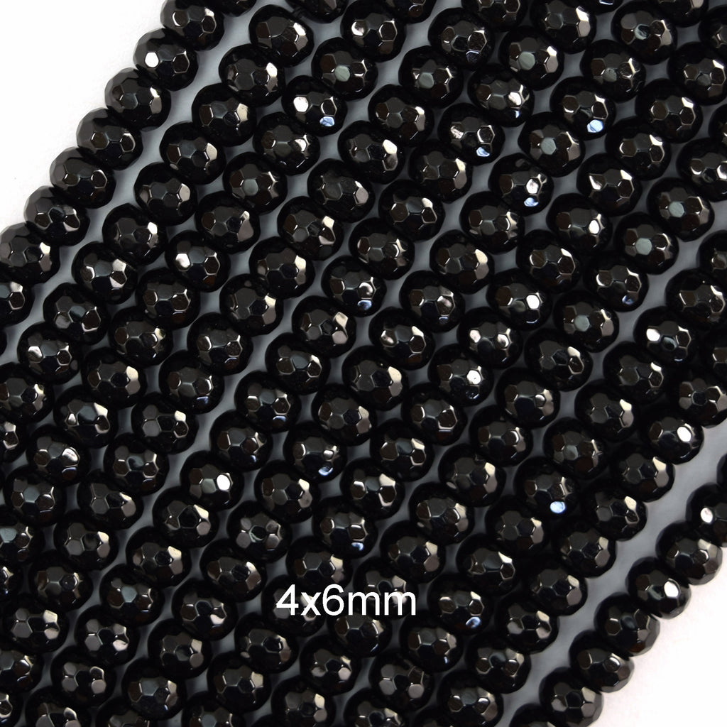 AA Faceted Black Onyx Rondelle Button Beads Gemstone 15" Strand 3mm 4mm 6mm 8mm
