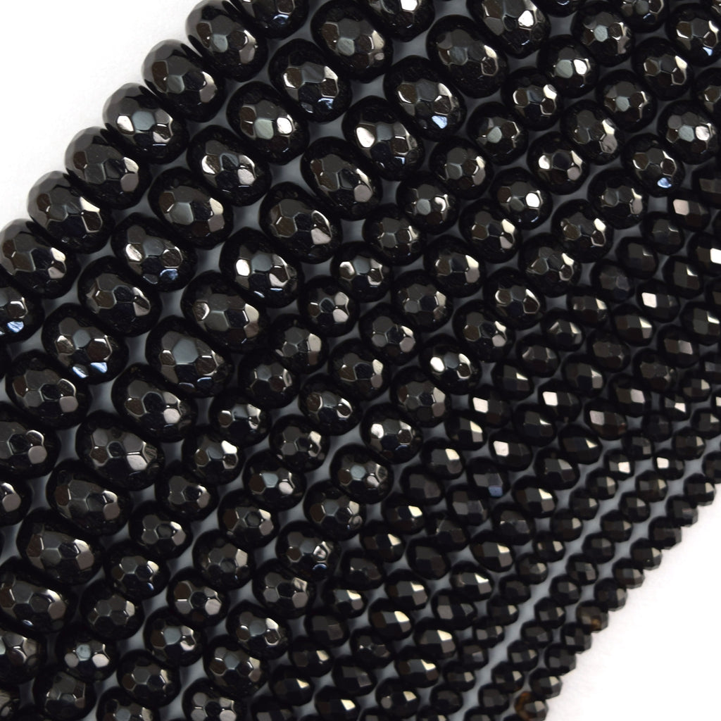AA Faceted Black Onyx Rondelle Button Beads Gemstone 15" Strand 3mm 4mm 6mm 8mm