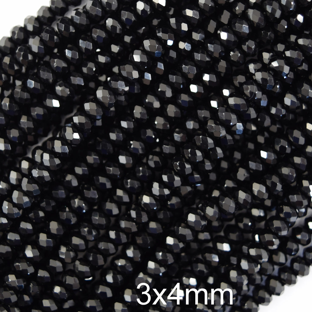AA Faceted Black Onyx Rondelle Button Beads Gemstone 15" Strand 3mm 4mm 6mm 8mm